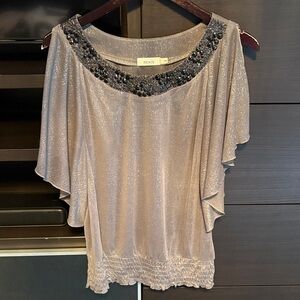 Ricki's Metallic Gray Blouse with Embellished Neckline